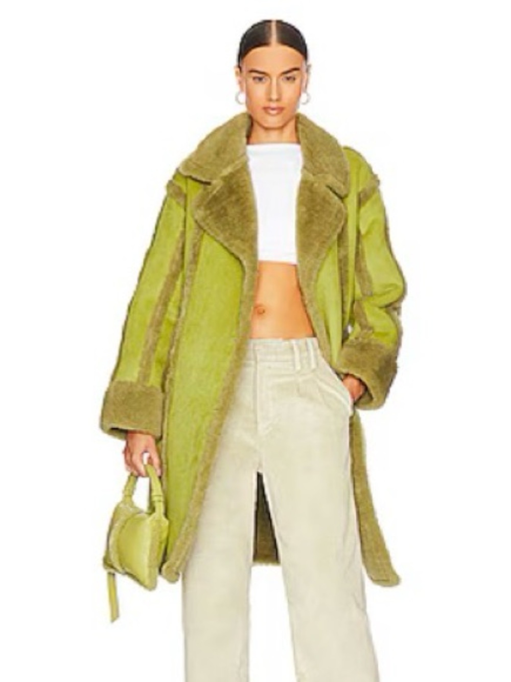 Faux Olive Shearling Teddy Coat - Women